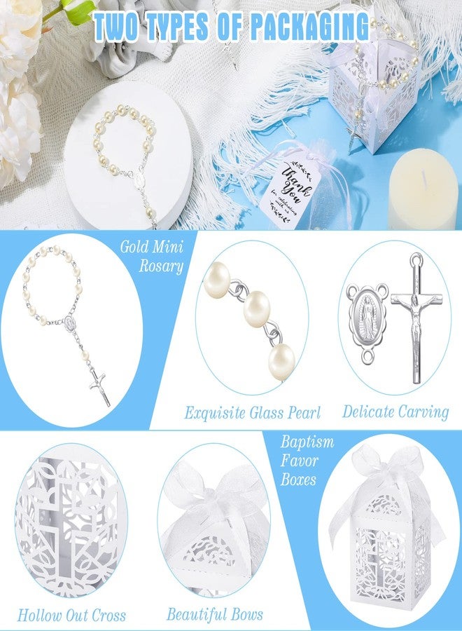 Highergo 200 Pcs Baptism Favors Set, 50 Pieces Mini Rosary 50 Pieces Baptism Party Gift Wrap Boxes Organza Bags with Drawstring Thank Tags for Christening Communion Kitchen(White) - Image 3