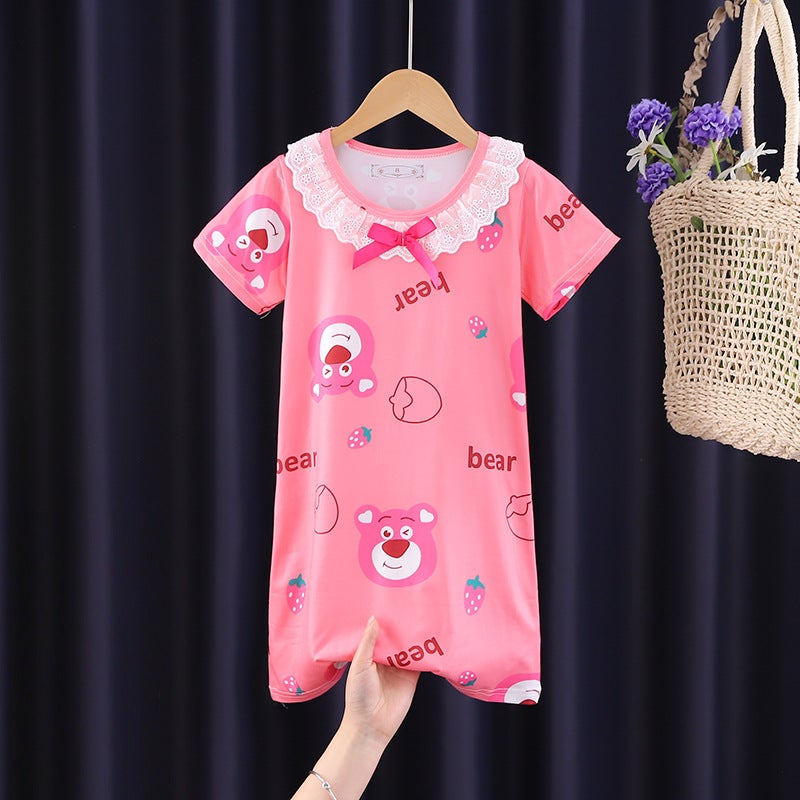 Children'S Pajamas Summer Nightdress Girls' Short-Sleeved Cartoon Princess Dress Little Girl Baby Middle And Big Children'S Home Clothes - Image 4