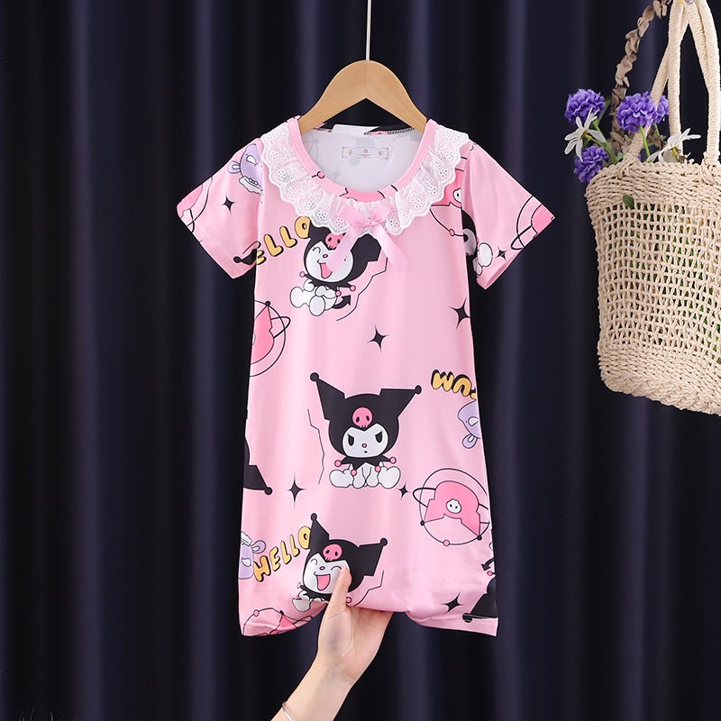 Children'S Pajamas Summer Nightdress Girls' Short-Sleeved Cartoon Princess Dress Little Girl Baby Middle And Big Children'S Home Clothes - Image 3