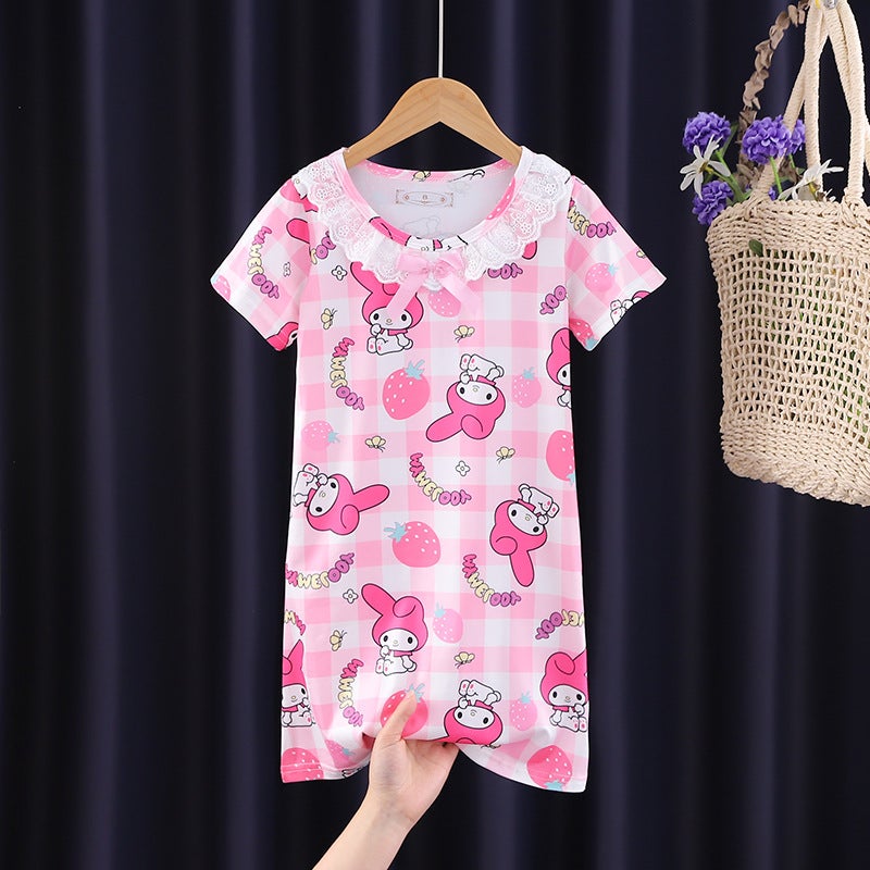 Children'S Pajamas Summer Nightdress Girls' Short-Sleeved Cartoon Princess Dress Little Girl Baby Middle And Big Children'S Home Clothes - Image 5