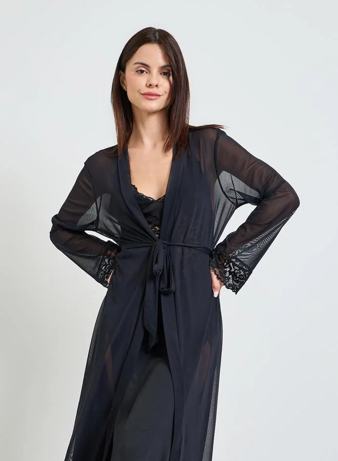 تايك تو Black Lace Slip and Robe Set