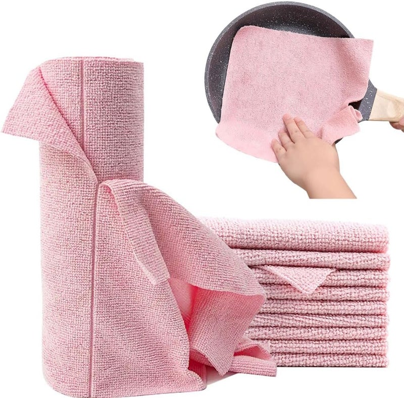 Goodern Microfiber Cleaning Cloth Roll,20 Sheets Reusable Tear-Away Towels Dry Wet Cleaning Rags Lazy Absorbent Lint Free Dish Towels Multi-Purpose Microfiber Cloths for Kitchen,Car & Daily Use-Pink - Image 1