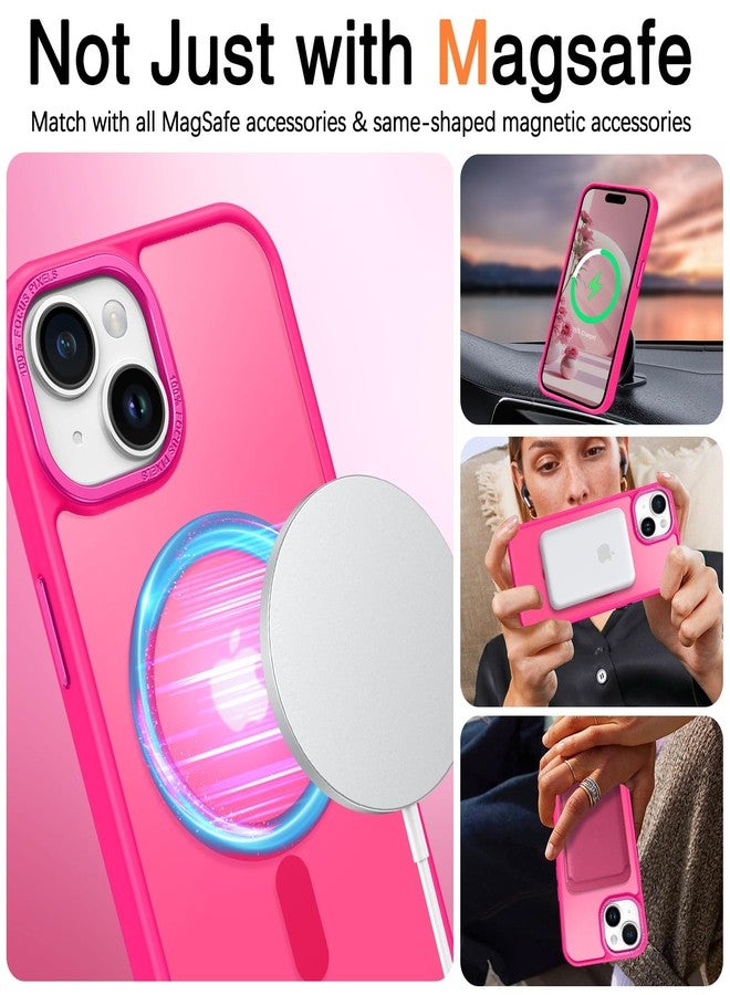 بنتوبين جراب BENTOBEN لهاتف iPhone 15، جراب مغناطيسي متوافق مع MagSafe، غطاء مغناطيسي شفاف غير لامع مقاوم للصدمات، جراب واقٍ لطيف للنساء والفتيات لهاتف iPhone 15 مقاس 6.1 بوصة، لون وردي فاقع - Image 4