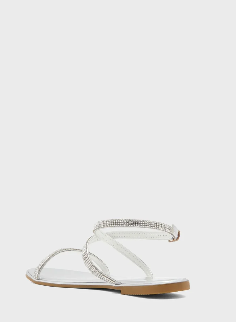 Truffle Diamante Strap Flat Sandal