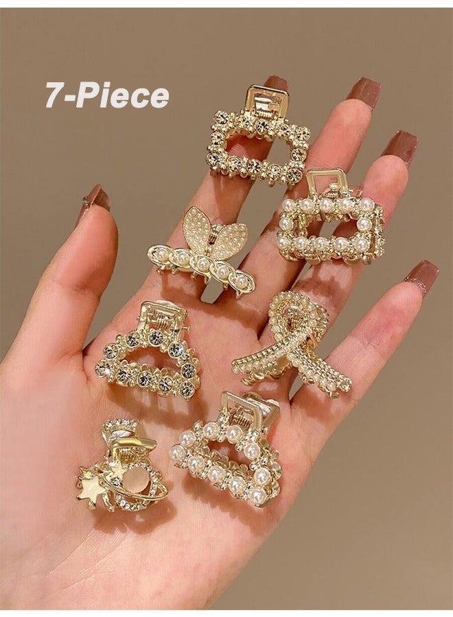 7-Piece Women's Hair Clips Pearl, Hair Accessories Headband Decorations Rhinestone Half Height, Gold - Image 1