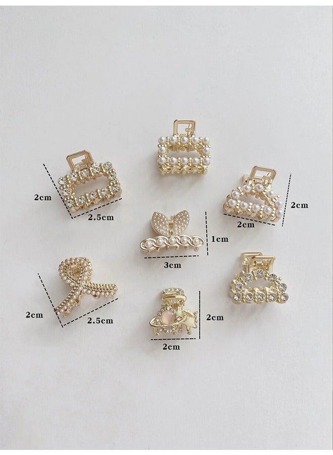 7-Piece Women's Hair Clips Pearl, Hair Accessories Headband Decorations Rhinestone Half Height, Gold - Image 2