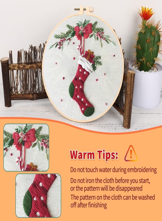 Canlierr 10 Sets Christmas Embroidery Kit with Patterns Instructions Needle Thread Tool Christmas DIY Cross Stitch for Adult Beginner Lover Xmas Holiday Party Supplies(Classic Style) - Image 4