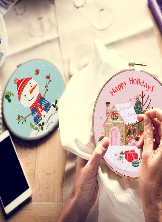 Canlierr 10 Sets Christmas Embroidery Kit with Patterns Instructions Needle Thread Tool Christmas DIY Cross Stitch for Adult Beginner Lover Xmas Holiday Party Supplies(Classic Style) - Image 5