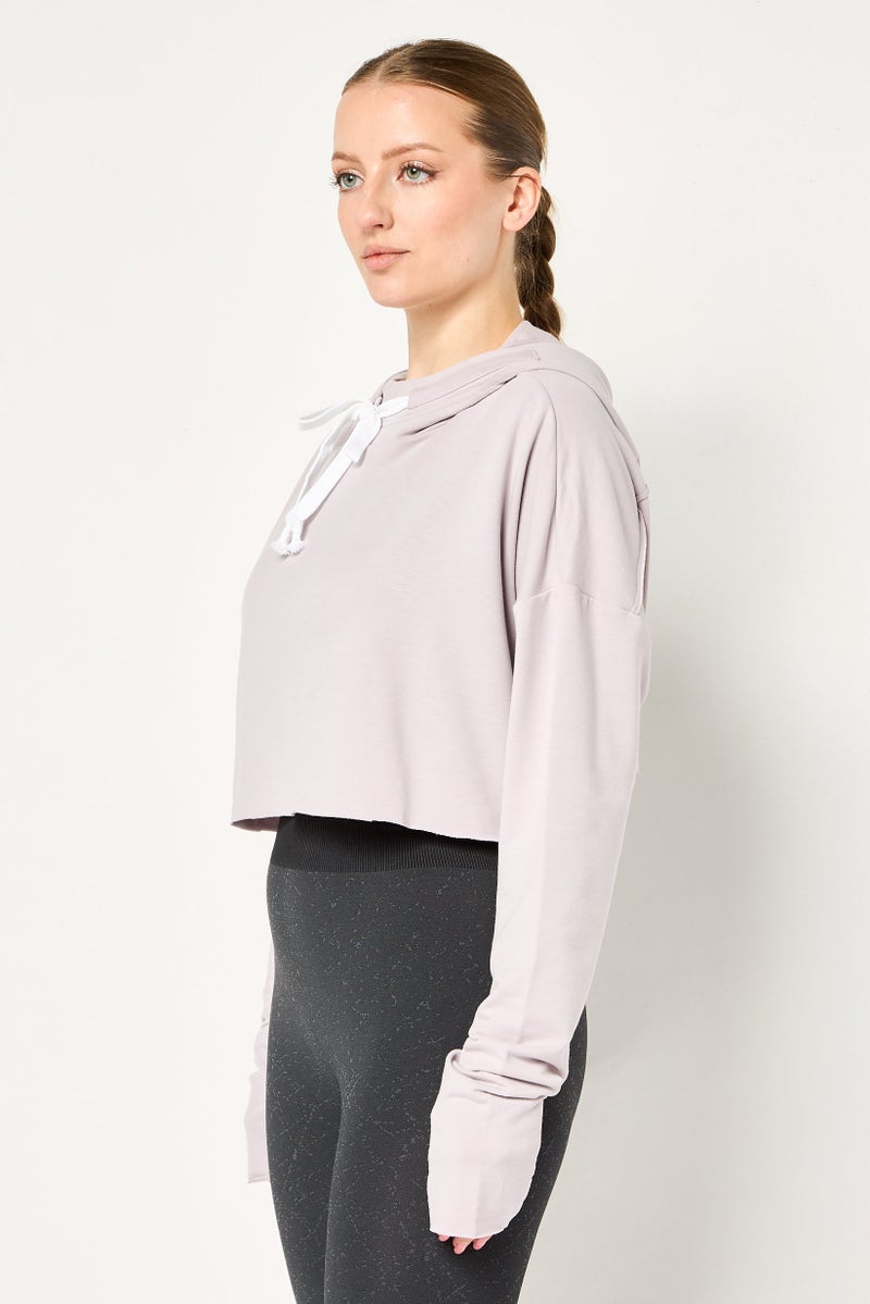 Reebok Women Sportswear Fit Long Sleeve Training Cropped Hoodie, Lavender - Image 2