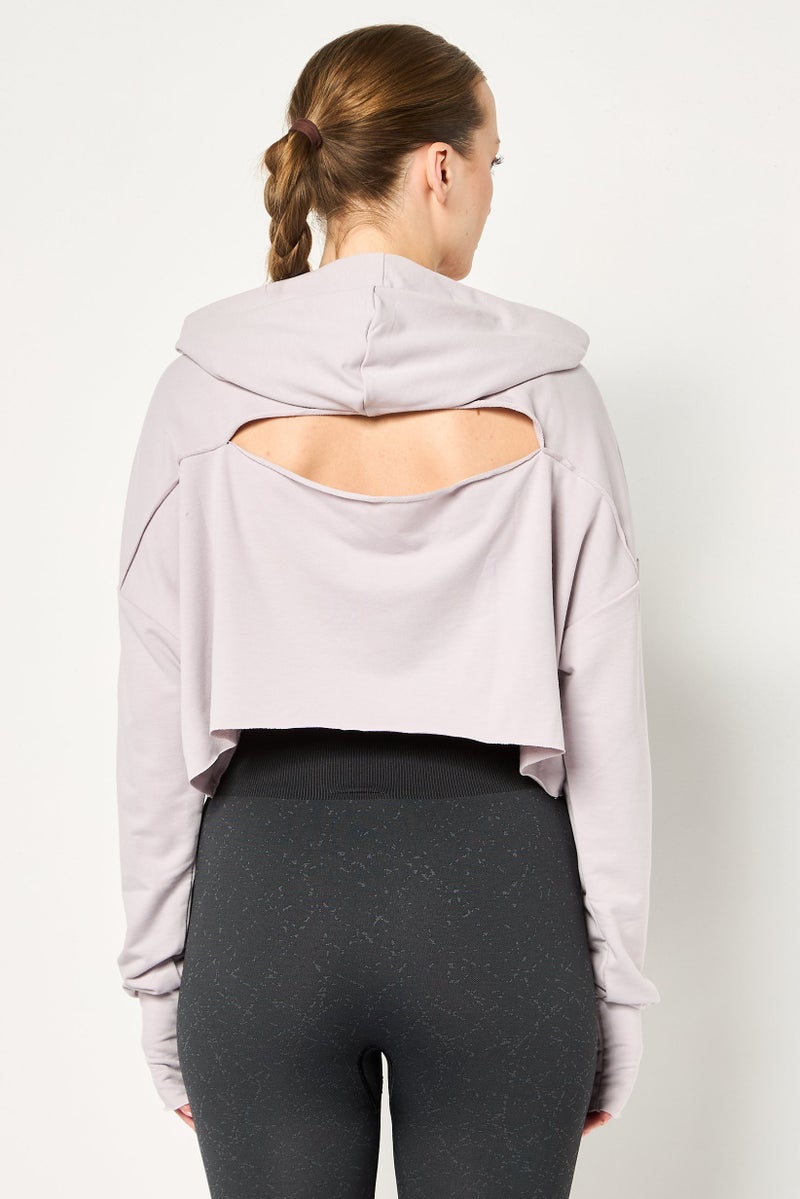 Reebok Women Sportswear Fit Long Sleeve Training Cropped Hoodie, Lavender - Image 3