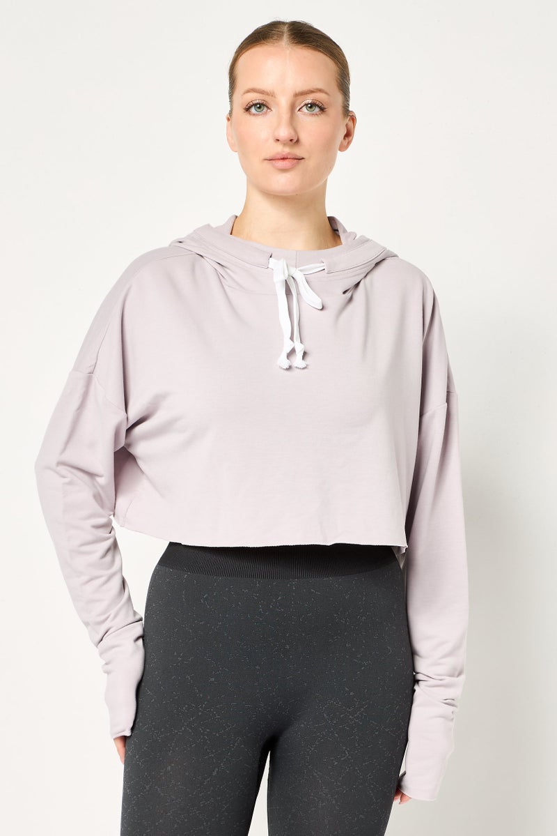 Reebok Women Sportswear Fit Long Sleeve Training Cropped Hoodie, Lavender - Image 1