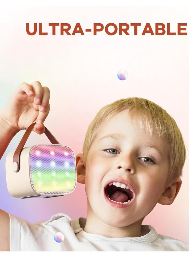 Colorful karaoke sound system, Karaoke Machine for Kids and Adults, Portable Mini Bluetooth Speaker with Wireless Microphone, Christmas Gift Toys with Colorful Lights (Beige 1 Microphone)  - Image 3
