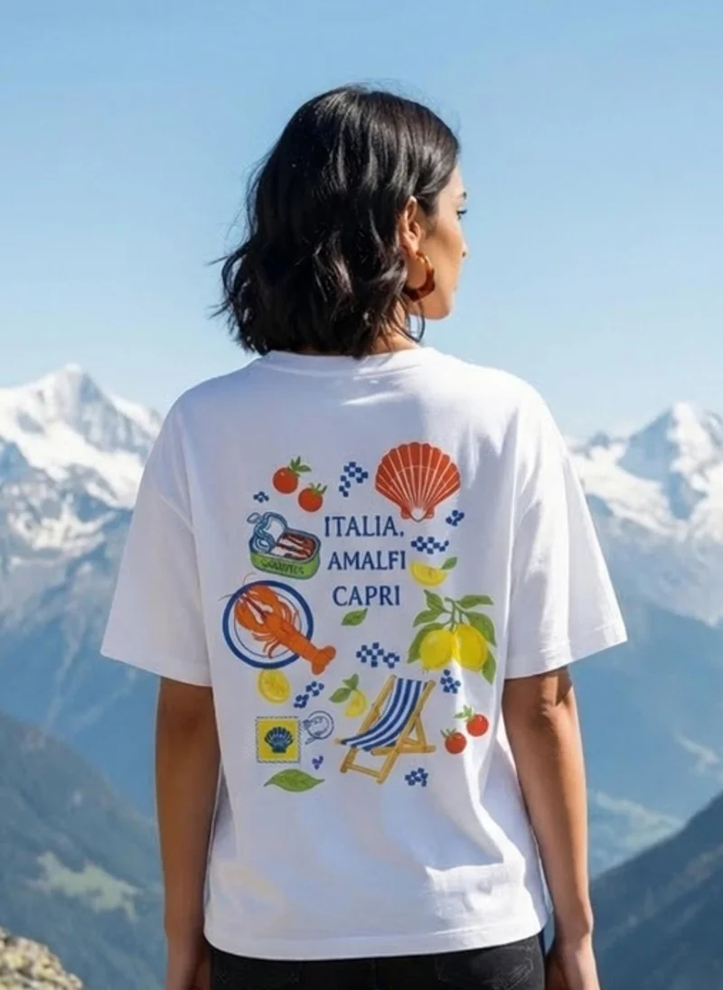 نوبيرو Nobero Oversized Graphic Print T-shirt
