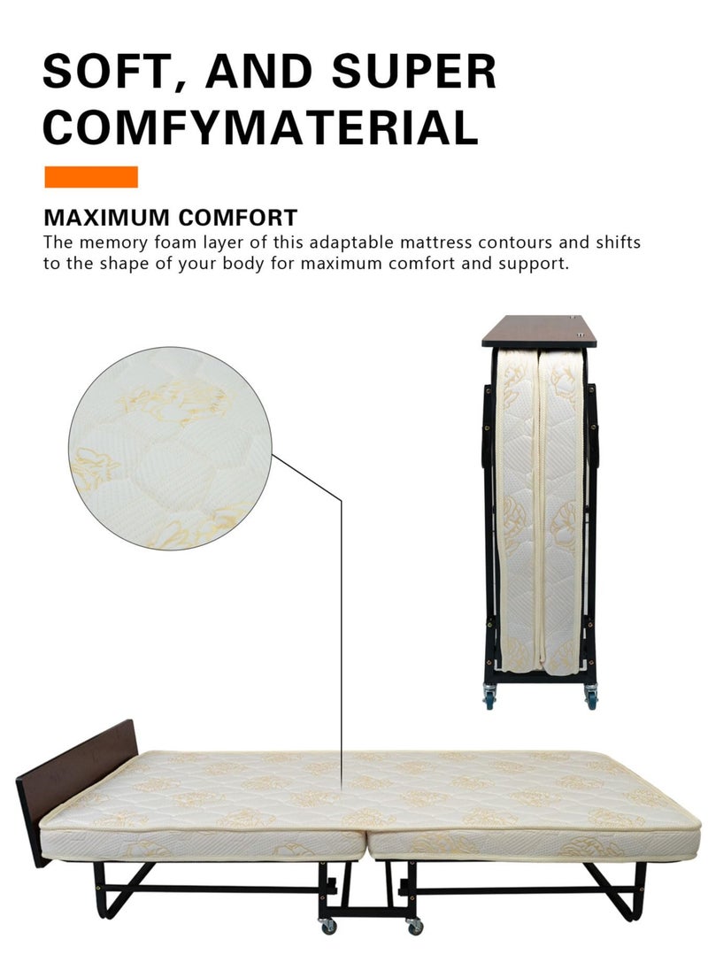Meishida - Folding Bed with Foam Mattress Portable Guest Bed for Adults Fold Up Bed with Metal Frame - Image 1