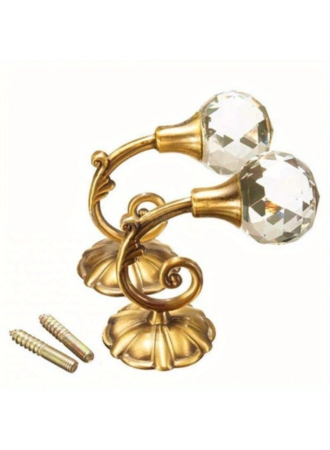 Goolsky 2pcs Metal Crystal Glass Curtain Holdback Wall Tie Back Hooks Hanger Holder Window Accessories - Image 1