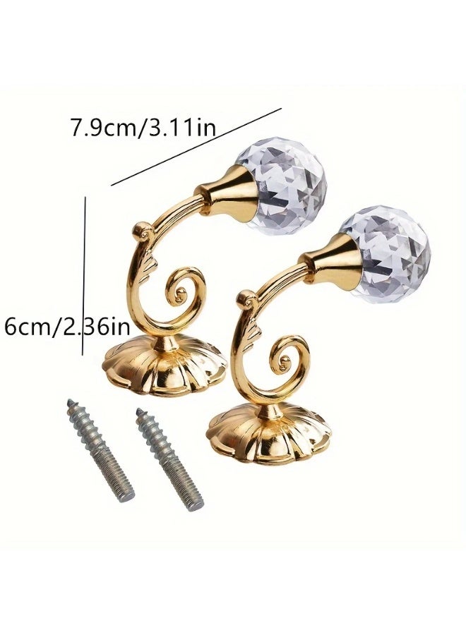Goolsky 2pcs Metal Crystal Glass Curtain Holdback Wall Tie Back Hooks Hanger Holder Window Accessories - Image 3
