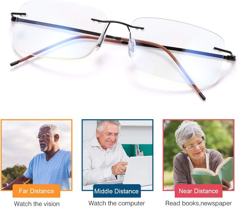 MIRYEA Rimless Progressive Multifocus Reading Glasses Blue Light Blocking No Line Multifocal Computer Readers for Women Men Unisex Rectangular Eyewear Titanium Lightweight Magnification Presbyopia Eyeglasses - Image 4