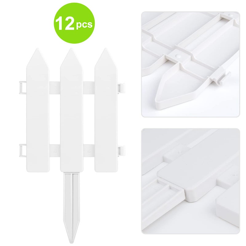 ELECLAND Garden Fence with 6 Pieces Fence Insert White Plastic Fence Garden Picket Fence Edgings Lawn Flowerbeds Plant Borders Decorative Garden Yard (12) - Image 4