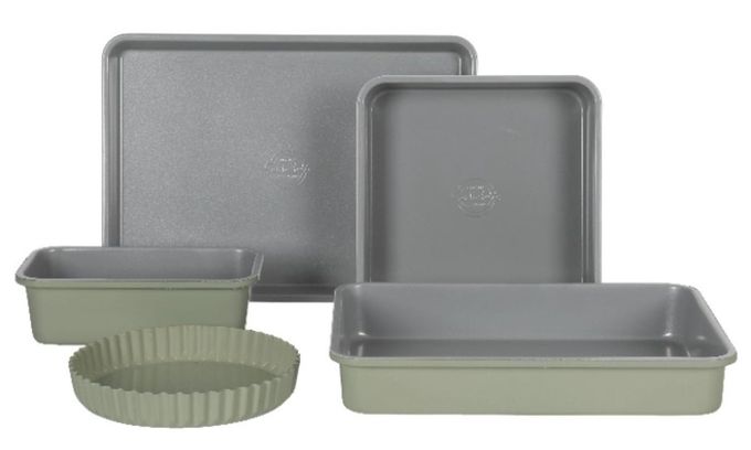 Sur La Table Kitchen Essential Carbon Steel Baking Pans Bakeware Set W/Premium PFOA, PFAS, PTFE Free Grey Non stick - Juniper Green Exterior - Image 1