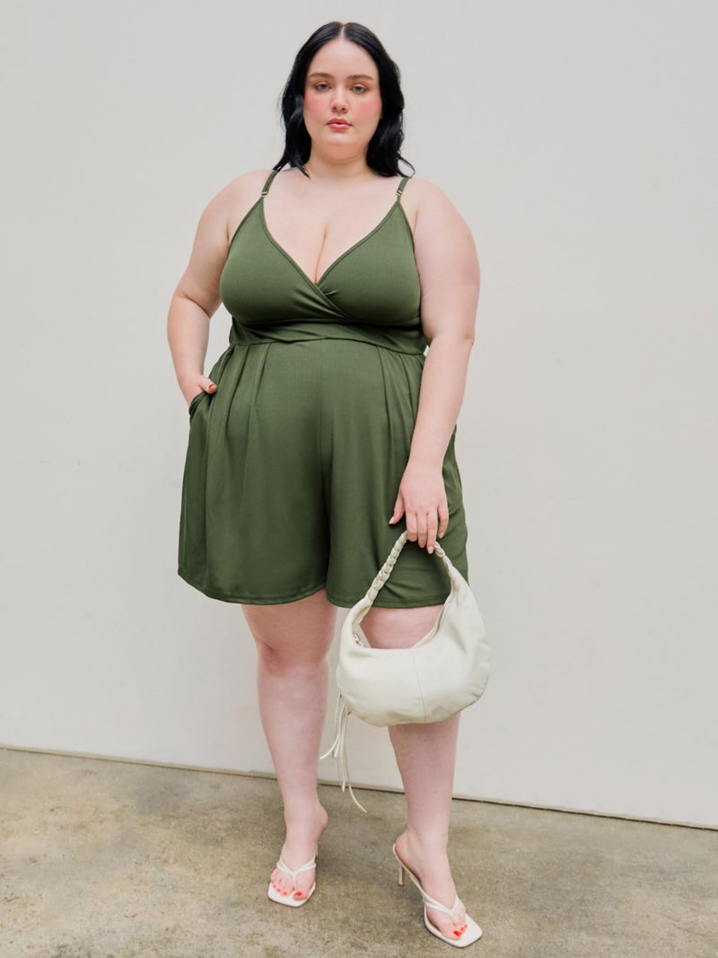 CIDER Plus Size Rompers For Curvy Women V Neck Sleeveless Spaghetti Strap Wide Leg Shorts Overalls Jumpsuit Summer Outfits - Image 3