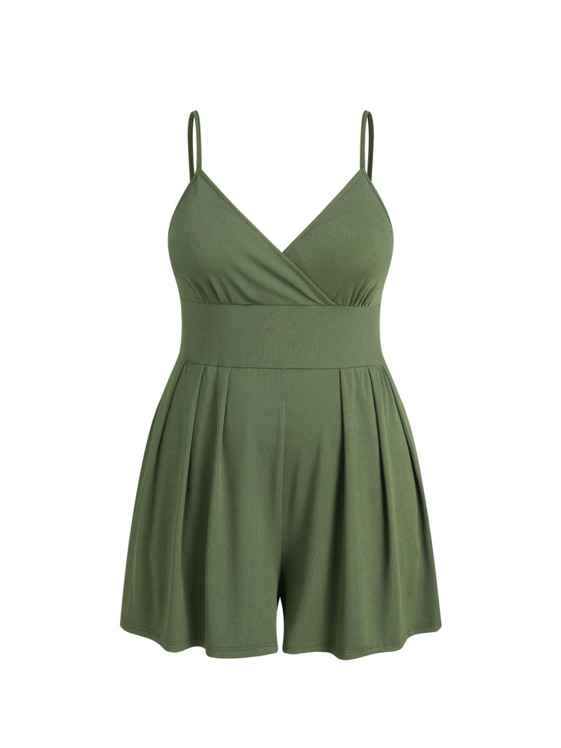 CIDER Plus Size Rompers For Curvy Women V Neck Sleeveless Spaghetti Strap Wide Leg Shorts Overalls Jumpsuit Summer Outfits - Image 1