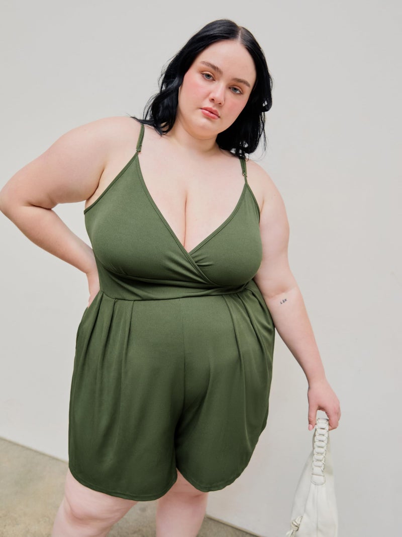 CIDER Plus Size Rompers For Curvy Women V Neck Sleeveless Spaghetti Strap Wide Leg Shorts Overalls Jumpsuit Summer Outfits - Image 2