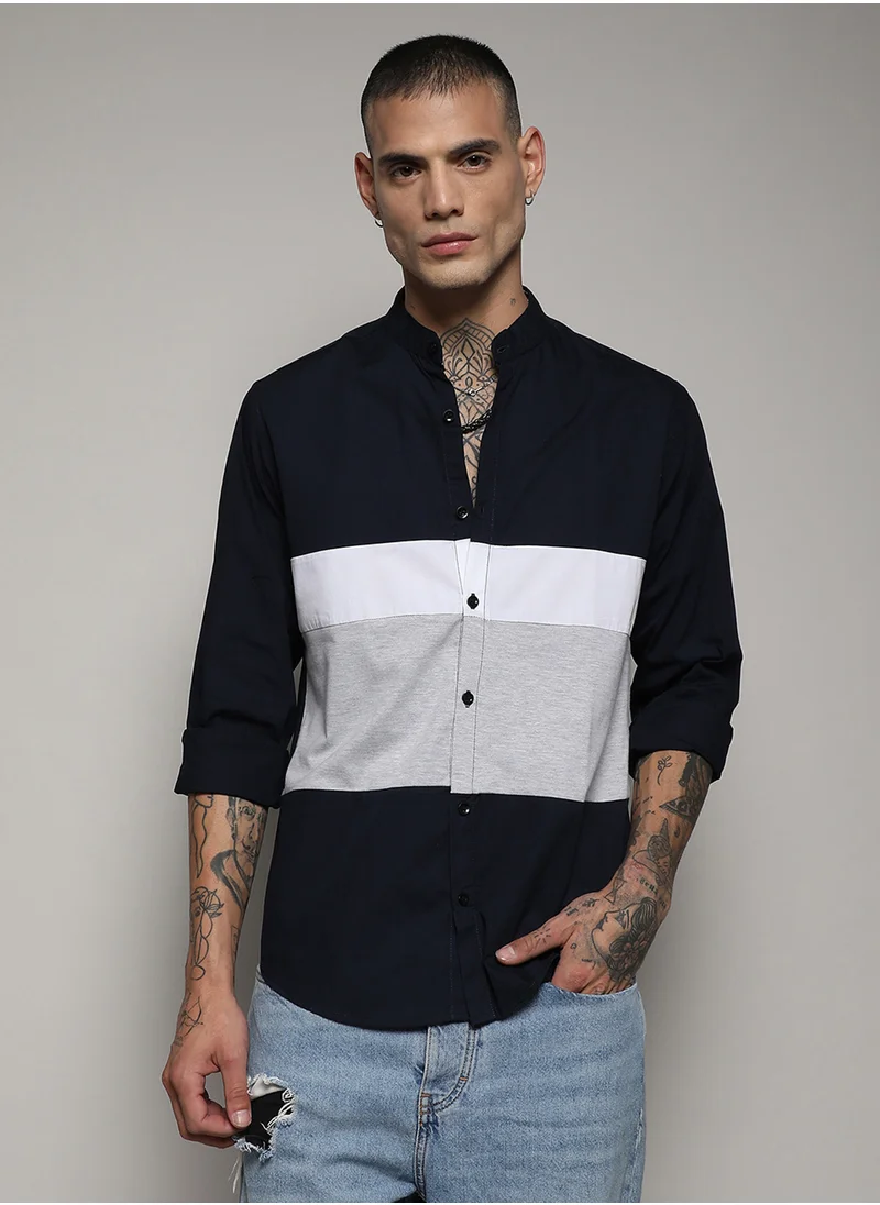 كامبوس سوترا Men's Multicolour Contrast Panel Shirt