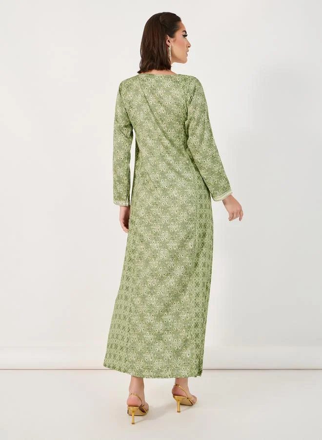 Styli All-Over Print Embroidered A-Line Jalabiya