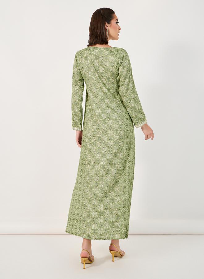 All-Over Print Embroidered A-Line Jalabiya