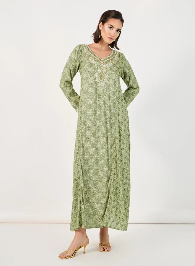 Styli All-Over Print Embroidered A-Line Jalabiya