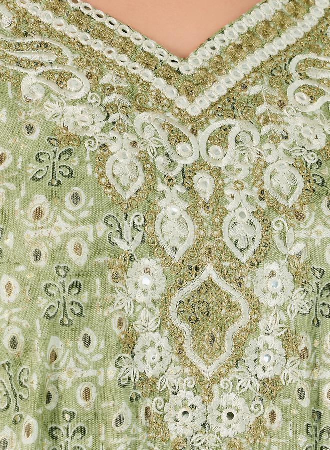 All-Over Print Embroidered A-Line Jalabiya
