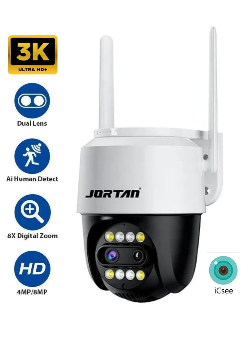 JORTAN 8MP WiFi Outdoor PTZ Security Camera | 8X Zoom 360° Pan Tilt Wireless CCTV Camera with Motion Detection Tracking 2-Way Audio Color Night Vision IP66 Waterproof 24/7 Recording for Home Garage Farm Outdoor Surveillance - Image 1