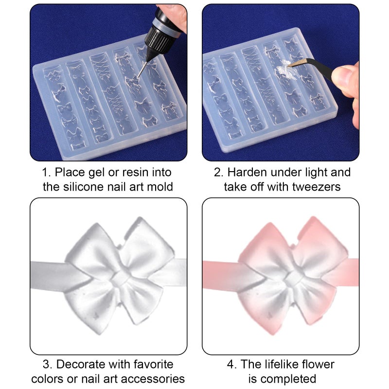 lasuroa Bow Nail Charm Mold, 3D Silicone Transparent Bow Nail Mould Carving Template Stencil for Craft Project Women Fingertip Art Decoration - Image 3