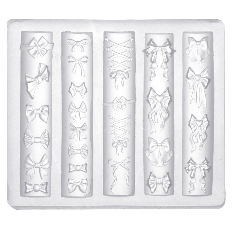 lasuroa Bow Nail Charm Mold, 3D Silicone Transparent Bow Nail Mould Carving Template Stencil for Craft Project Women Fingertip Art Decoration - Image 1
