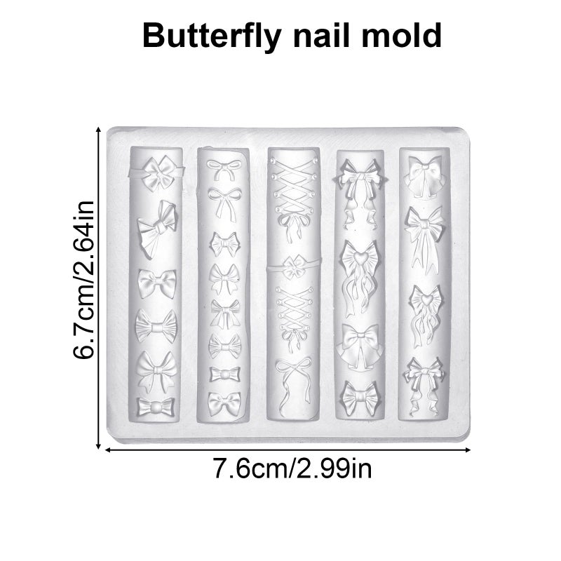 lasuroa Bow Nail Charm Mold, 3D Silicone Transparent Bow Nail Mould Carving Template Stencil for Craft Project Women Fingertip Art Decoration - Image 2