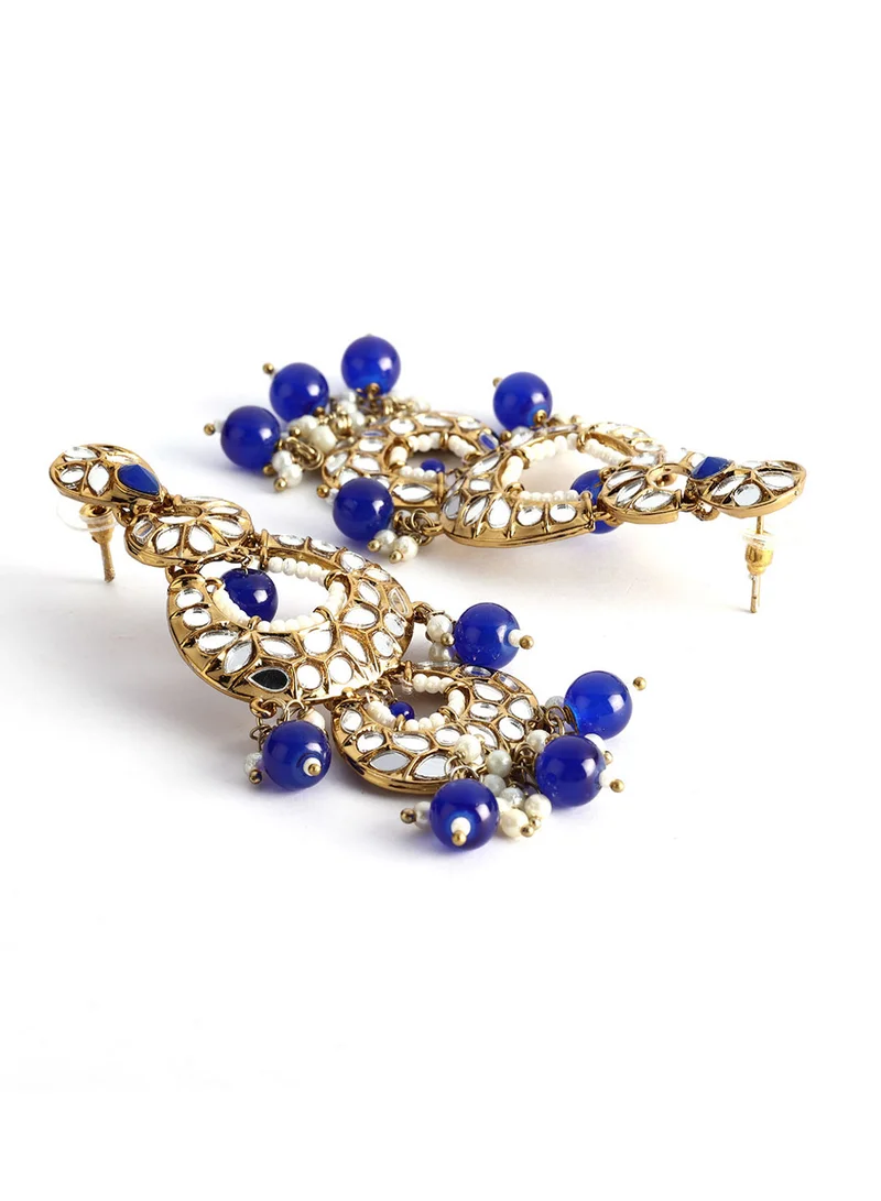 ISHIN Gold-Toned & Blue Contemporary Chandbalis Earrings