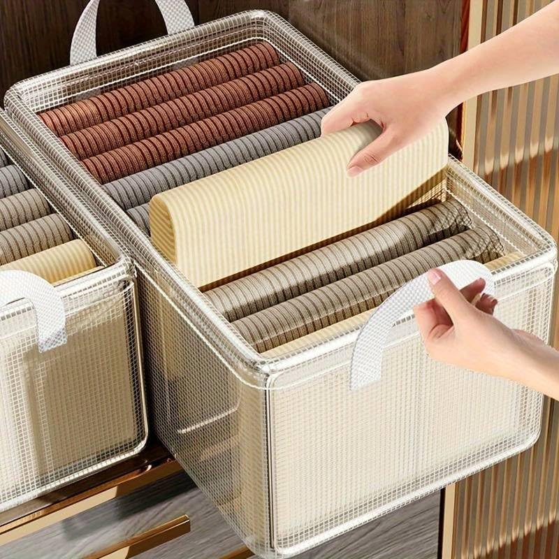 Homartel Homartel Pack of 1 Transparent Storage Organiser Box for Clothes with Steel Frame Handle Foldable Closet Basket for Wardrobe Cupboard Almirah Shelves Home  - Image 4
