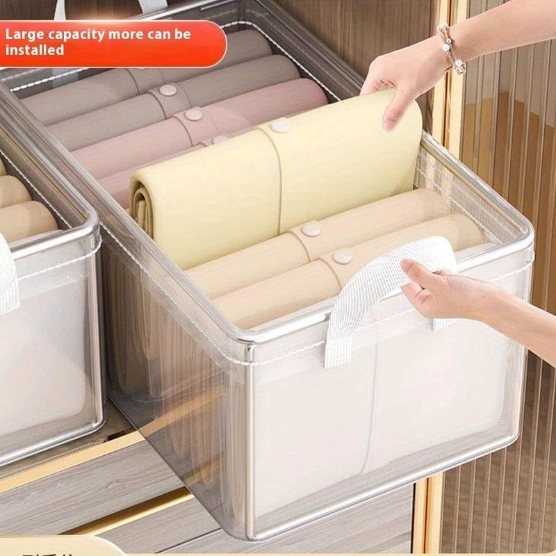 Homartel Homartel Pack of 1 Transparent Storage Organiser Box for Clothes with Steel Frame Handle Foldable Closet Basket for Wardrobe Cupboard Almirah Shelves Home  - Image 3