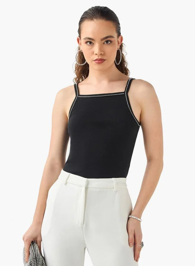 2Xtremz 2Xtremz Embellished Tank Top with Square Neck