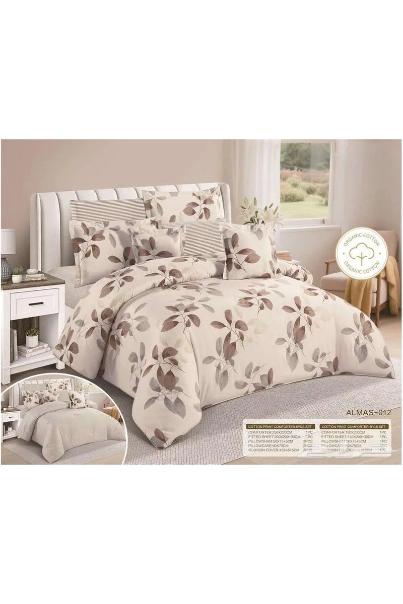 مفرش نفرين مشجر قطن 100% وجهين طفم لحاف 8 قطع مقاس 230×250سم