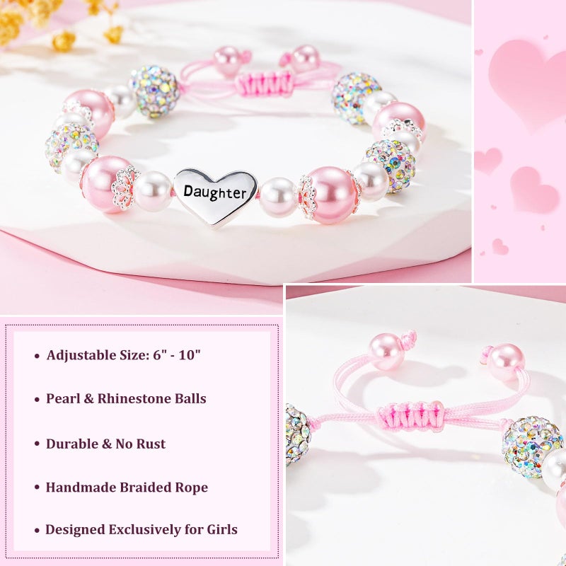 Esrial Daughter Granddaughter Gifts - Heart Natural Stone Beaded Bracelet for Girls, Christmas Valentines Easter Birthday Jewelry Gifts for Girls Daughter Granddaughterï¼ˆPink&Pearlï¼‰ - Image 4