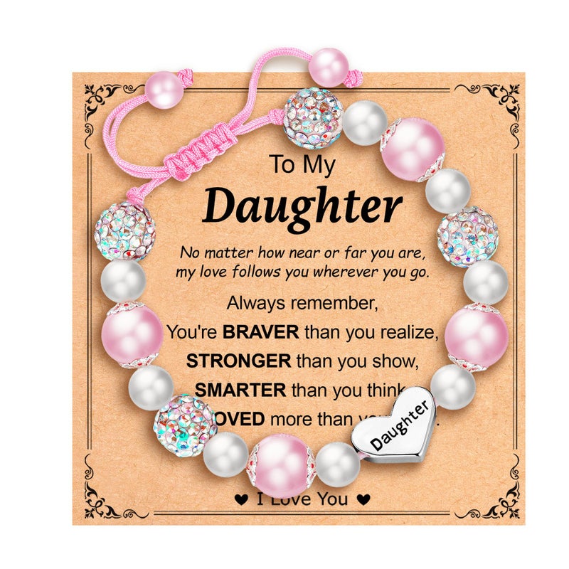 Esrial Daughter Granddaughter Gifts - Heart Natural Stone Beaded Bracelet for Girls, Christmas Valentines Easter Birthday Jewelry Gifts for Girls Daughter Granddaughterï¼ˆPink&Pearlï¼‰ - Image 1
