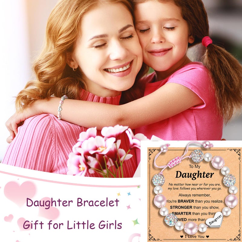 Esrial Daughter Granddaughter Gifts - Heart Natural Stone Beaded Bracelet for Girls, Christmas Valentines Easter Birthday Jewelry Gifts for Girls Daughter Granddaughterï¼ˆPink&Pearlï¼‰ - Image 3