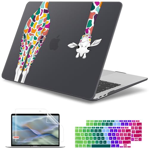 May Chen For MacBook Air 13 inch Case 2020 2019 2018 Release A2337 M1 A1932 A2179 ,Soft Touch Hard Shell Cover for 13 inch MacBook Air Case with Retina Display Touch ID,Black Colorful Giraffe - Image 1
