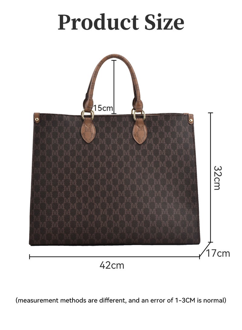 Moovant Stylish Vintage Printed Tote Bag PU Leather Shoulder Bag Large Capacity Handbag for Women Brown  - Image 5