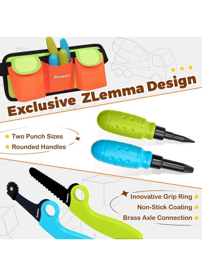 ZLemma Kids Cardboard Tool Kit- 258 Piece Cardboard Construction Toolbox – with Drill, Safety Saw, Scorer, Hinges & Bolt, Portable Waist Bag, Gift Box for Creative DIY Projects - Image 5