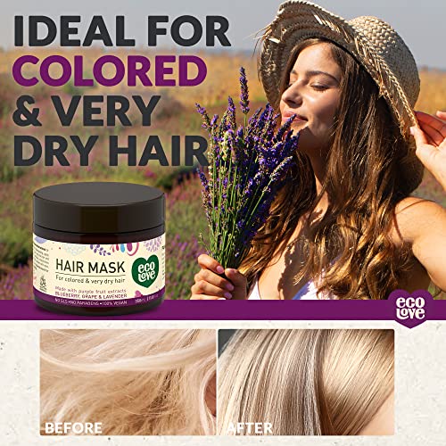 ecoLove Hair Mask for Dry Damaged Hair, Natural Hair Mask Deep Conditioning, 11.8 oz - Vegan and Cruelty-Free, With Lavender Extract, Organic Ingredients, SLS and Parabens Free - Image 3