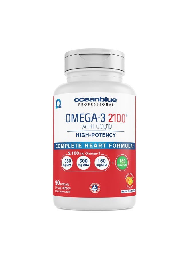 Professional Omega-3 2100 with CoQ10 – 90 ct – 2 Pack – Triple Strength Fish Oil Supplement with High-Potency EPA and DHA, and CoQ10 – Orange Flavor (60 Servings) - Image 1