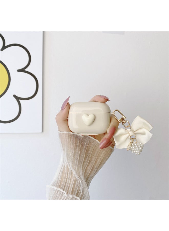 Generic - For AirPods 4 Headphone Set Cartoon Diy Doll Pendant Apple 1/2 Generation/pro2 Bluetooth Soft Case Bracelet-Color:Beige Soft Shell + Pendant-beige Love Heart-Model:Airpods Pro (protective Case) - Image 1