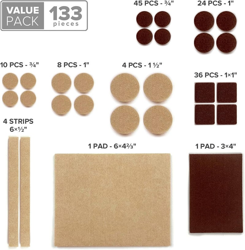 X-Protector Felt Furniture Pads 133 PCS Premium Furniture Pads - Felt Pads Furniture Feet Best Wood Floor Protectors - Protect Your Hardwood & Laminate Flooring! Brown and Beige - Image 5